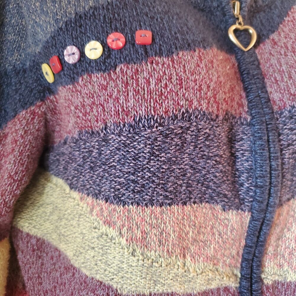 Vintage Y2K Christopher & Banks Multicolor Button Accent Zip Cardigan Sweater M - Picture 5 of 9